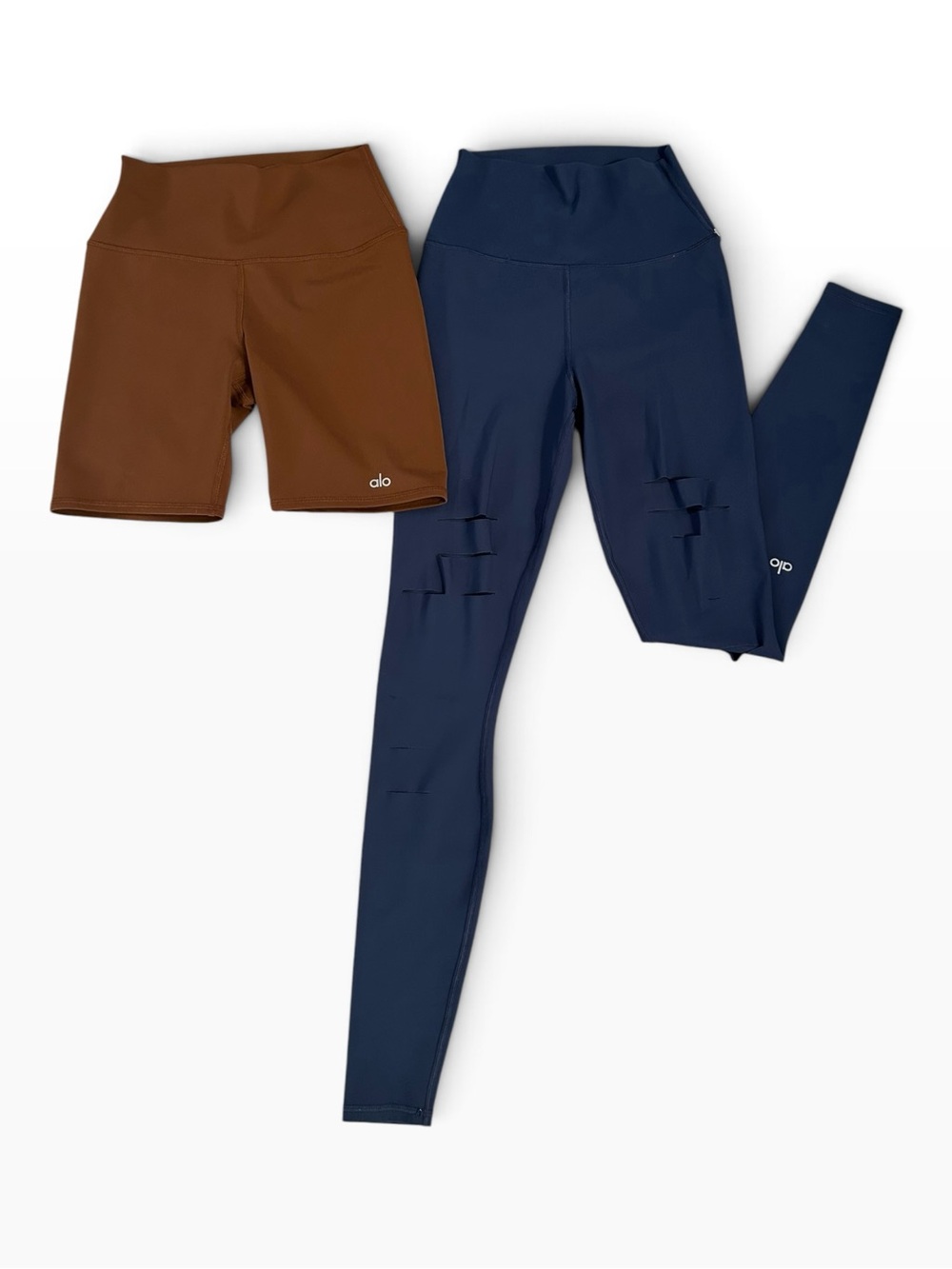 ALO Yoga Airlift Leggings & Brown Biker Shorts Set Pair of Two Gymcore tenniscor